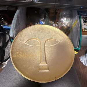 Large Metal Mid-Century Modern? Art Deco? Face Mask Wall Hanging or Bowl, 15"